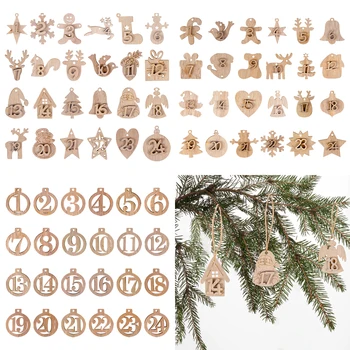 1-24 Številke Odštevanje lesene Božični Adventni Koledar Visi Obesek DIY Xmas Tree Okraski otroci Darilne Vrečke Dekor Oznake Oznake