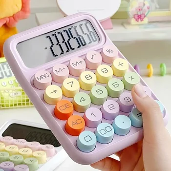 1pcs Kawaii Kalkulator Risanka Candy Barve Tiho Mehanska Tipkovnica, Namizje, Finančne in Računovodske Učenje Kalkulator