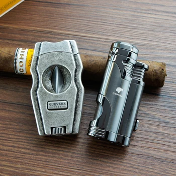 2 Jet Baklo Cigar Lažji Cigar Rezalnik Windproof Plamen Butan Baklo Vžigalnike Vžigalniki Za Cigare Dodatki Za Vgradnjo