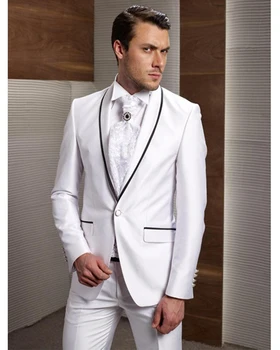 2022 Nov Prihod Ženina Tuxedos Bele Poročne Obleke Za Moške Šal River Groomsman Poročno Obleko 2Pcs Moški Slim Fit Jopič Hlač