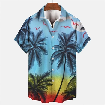 2023 moška Majica Hawaiian Kratek Rokav Kokosovo Drevo, Natisnjeni River Gumb Tee Svoboden Priložnostne Plaža Počitnice Majica Za Moške Bluzo