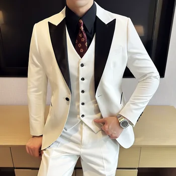 2024 Novih Moških Obleko Formalnih Poslovnih Delo Poroko Fazi Jopičem Modni Moški Slim Socialne Formalno Obleko 3 Kos Komplet (Jakna + Telovnik + Hlače)