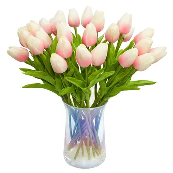 30Pcs Umetno Tulipani Cvetje Pravi Dotik Tulipani Ponaredek Holland PU Tulipanov Šopek iz Lateksa Cvet Belih Tulipanov(Svetlo Roza)