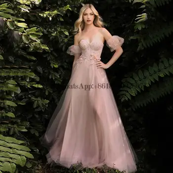 3D Cvet Til Večerne Obleke Elegantno Ljubica Bleščica Apploque A-line Prom Stranka Obleke Gliter Dolžina Tal Draped