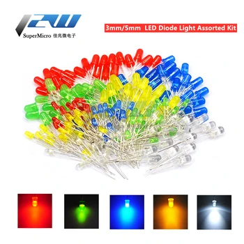 5 barv*20 kos=100 kos/1 Color = 100 kozarcev F3/F5 3/5 mm svetlobe LED diode Razvrstan Kit zelena modra bela rumena rdeča komponenta DIY kit