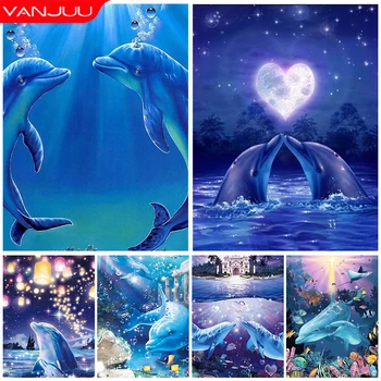 5D DIY Diamond Slikarstvo Morske Živali Dolphin Želva Navzkrižno Šiv Kit Polno Diamond Krog Vezenje, Mozaik, Art Okras, Darilo