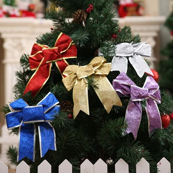 5pcs/veliko Božični okraski rdeča, modra, vijolična, zlato, srebro bleščice v prahu lok 25 cm Božično drevo okraski, dodatki AA07