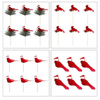 6 Kos Umetne Rdeče Realne Perja Ptic Okraski Za Novoletne Jelke Počitnice Dekor