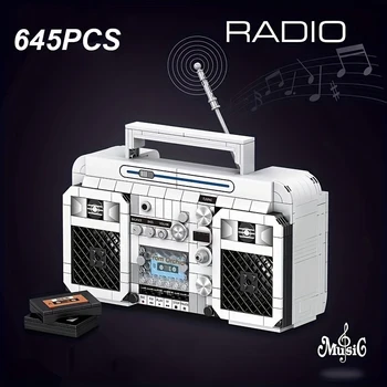645PCS Bela Radio Gradnik Nastavite Retro magnetofon Walkman Model Opeke Igrače Ideja za Dekoracijo otroška Božična Darila