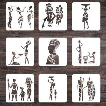 9Pcs/20 cm Veliko Afriških Plemen Totem DIY Layering Matrice Stensko Slikarstvo Album Kolorit Reliefi Album Dekorativni Predlogo