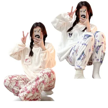 Anime Sanrios Hellokittys Kuromi Ženske Pižame Risanka Stilsko Natisnjeni Domov Oblačila Kawaii Priložnostne Prostem Dolge Rokave Obleko