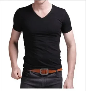 B7278 Poletje Vroče Prodajo T - Shirt Novih Moških V Vratu Vrhovi Tee Slim Fit Majica Kratek Rokav Barva Priložnostne T-Shirt