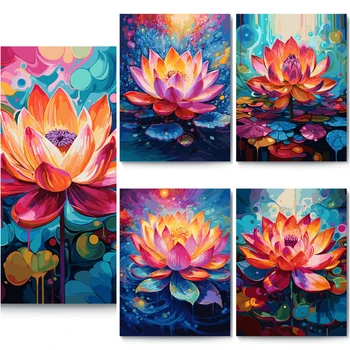Barve za številke Handpainted Platno slikarstvo cvet lotus risanje vzorec Barvanje z številkami Za odrasle Doma dekor 60x75cm