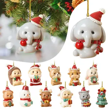 Barvita Oblikovan Ornament Oblikovan Božični Okrasek za Večkratno uporabo 3d Cartoon Božični Okraski Visi Santa Drevo Elk Nosi Pes, Mačka