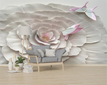 beibehang po Meri foto ozadje Stenske Nalepke, 3D Relief cvet cvet metulj TV ozadju stenske tapete za dnevno sobo