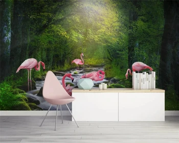 beibehang Prilagojeno sodobno minimalistično tropski gozd rastlin flamingo TV ozadju 3d ozadje ozadja za dnevno sobo