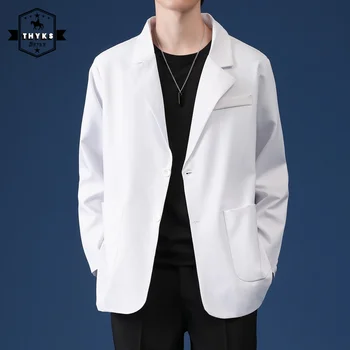 Bel Blazer Moški Prevelik Pomlad Jesen Korejski Moda Priložnostne Obleko, Jakno Ulične Oblačila Beloprsi Singl Vrhovi Harajuku Plašč