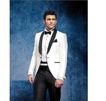 Beli Moški Obleki je Saten Za Poroko Normalno Šal River Tkanina, Moška Moda, 2 Kos (Suknjič+Hlače) Jopičem Formalno Ženina