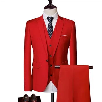 (Blazer + Hlače+Telovnik) Nove Moške Poslovne Socialne Poročne Obleke 3 Kos Set za Moške Barva Swallowtail bo Ustrezala Slim Primerna Oblačila