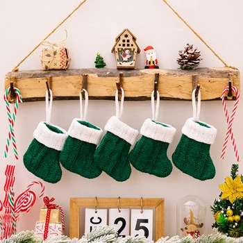 Božič Zelen, Pletene Nogavice Obesek Xmas Tree Dekorativni Mini Santa Nogavica Spusti Ornament Vesel Christma Dekor Srečno Novo Leto 2024
