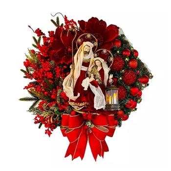 Božični Venec s Luči Viseči Okraski vhodna Vrata Stenske Dekoracije Vesel Božič Drevo, Umetne Garland