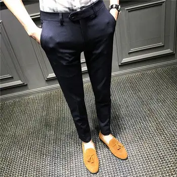 Britanski Stil Jeseni Podkrepljena Z Visoko Hlače Moški Formalno Hlače 2023 Visoke Kakovosti Slim Fit Business Casual Obleko Hlače Hommes W18