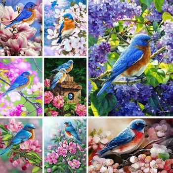 Celotno Vaja DIY Diamond Slikarstvo Kit Bluebirds in Cvetovi Navzkrižno Šiv Diamond Vezenje Okrasnih Ptic Mozaik Doma Dekor