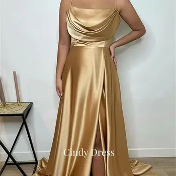 Cindy A-line Saten Špagete Trakovi Šampanjec Gala Obleke Ženska 2023 za Stranke Dolgo Posebne Dogodke Elegantne Večerne Ženske obleke