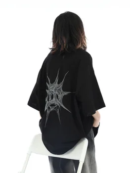 Deeptown Gothic Y2K Black Graphic T-majice Ženske Cyber Punk Hipi Prevelik Kratek Rokav Majice s kratkimi rokavi Ženske Harajuku korejski Vrhovi