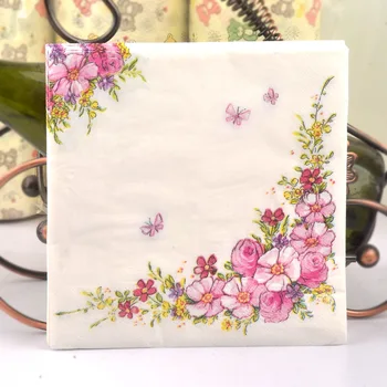 Diagonala cvet natisnjeni napkin, roza obrok pad papir, vino pokal cvetlični aranžma površine, za enkratno uporabo napkin papirja