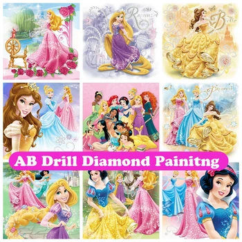 Disney Risanke Princesa 5D DIY AB Diamond Slikarstvo Vezenje Navzkrižno Šiv Mozaik Okrasnih Hobi Doma Dekor Otrok Darilo