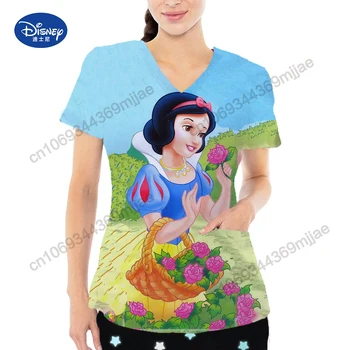 Disney Žep V-Neck Ženske T-shirt Traf 2023 Ženska T-majice za Ženske Estetski Oblačila Japonski Y2k Vrhovi Obreži Zgoraj Tshirt Yk2
