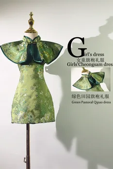 Ekskluzivno oblikovanje vezenje Design Zelena pastorala Cheongsam v Kitajski stil Plesa stranka Rojstni dan Dekle obleko Večer
