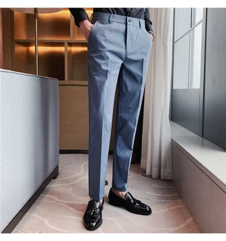 Elastični Slim Moške Obleko Hlače Spomladi Visoke kakovosti Barva Celotno Dolžino Hlače Poslovnih Barva Priložnostne Formalno Hlače