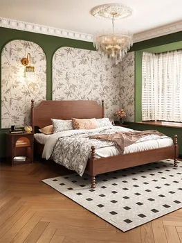 Francoski retro slogu masivnega lesa zakonsko posteljo oreh Ameriški lesene postelje