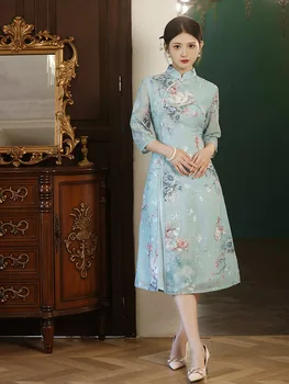 FZSLCYIYI Elegantno Kitajski Vezenje Šifon Aodai Qipao Ženske Retro Split Čipke Cheongsam Obleke
