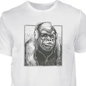 Gorilla S Slušalkami majica s kratkimi rokavi Moški Živali Smešno Opica Človek Narave Divje Glasbe
