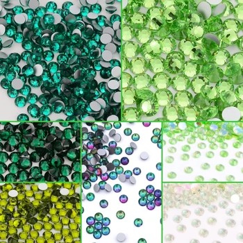 Green Serija Steklo, Ravno Nazaj Nosorogovo Bleščicami, Okrogla Lepilo Na Kamne, Ne Vroče Fix Diamant za DIY Oblačila Dodatki za Dekoracijo