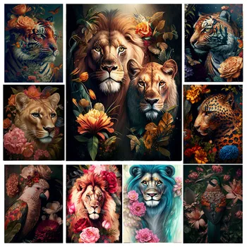Jungle Lev, Tiger 5D DIY Diamond Slikarstvo Kit Fantazija, Cvetje in Živali Križ Mozaik Diamond Vezenje Nosorogovo Umetnosti A603