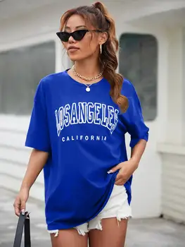 Los Angeles, Kalifornija, ZDA Mesto Natisni T-Majice Ženske Bombaž Kakovostnih Oblačil Vintage Ulica Tshirt Svoboden Priložnostne Modre zgornji deli oblacil Ženske