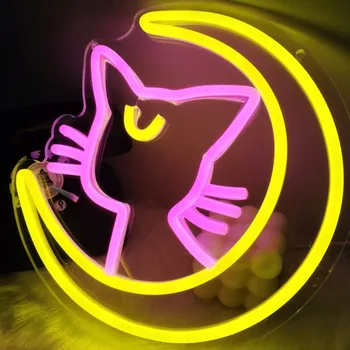 Luna Luštna Mačka Neon Znak po Meri Anime Luči Led Neon Znak Kawaii Srčkan Dekor Steni Visi za Spalnice otroške Darilo