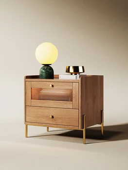 Majhne enote, nočno omarico, moderno in minimalistično spalnica shranjevanje kabinet, krema slog masivnega lesa postelji kabinet