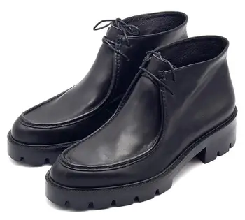 Nova moda trdnih črni škornji pravega usnja Puščavski škornji moški čevlji klasike platforma čevlji moški škornji