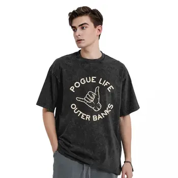 Pogue Življenje Oprati T-Shirt Moški Zunanji Banke Surfs Up Estetske Bombažne Majice S Kratkimi Rokavi Dihanje Hip Hop Tee Shirt Prevelik Oblačila