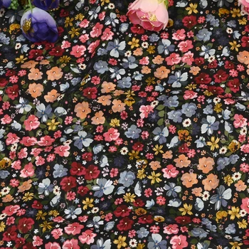 Pol Dvorišče 100% Bombaž Tkanina Črno Dno Z Vrtom Malo Cvet Tiskanja Ročno DIY Mozaik Vrečko Oblačilo Obleko Krpo CR-1601