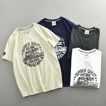 Poletje Novi Ameriški Retro Kratka sleeved O-vratu Pismo Natisnjeni T-shirt za Moške, Modni Preprost 100% Bombaž Oprati Priložnostne Šport Vrhovi