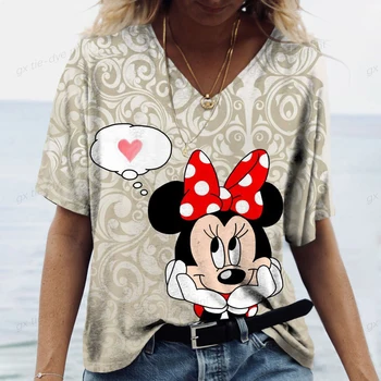 Poletje Ženske Majice Disney Minnie Mickey Mouse Tiskanja Harajuku T Shirt Prevelik Tees Dame, Oblačila Kratek Rokav Proti-Vrat Vrhovi