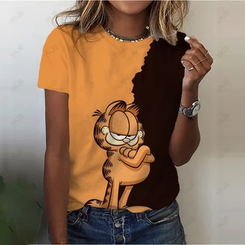 Poletje Ženske T-shirt 3D Fashion Garfield Tiskanje Harajuku T Shirt Prevelik Dekleta Tee Oblačila Novo Kratek Rokav O-Vratu Vrh