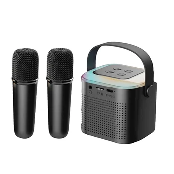 Prenosni Bluetooth 5.3 Sistem Zvočnikov z 2 Brezžični Mikrofoni Doma Petje Zvočnik Črna