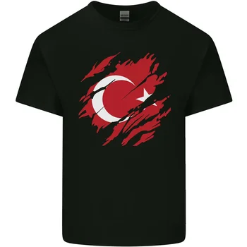 Raztrgana Turčija Zastavo Turški Dan Mens Nogometni Bombaža T-Shirt Tee Vrh